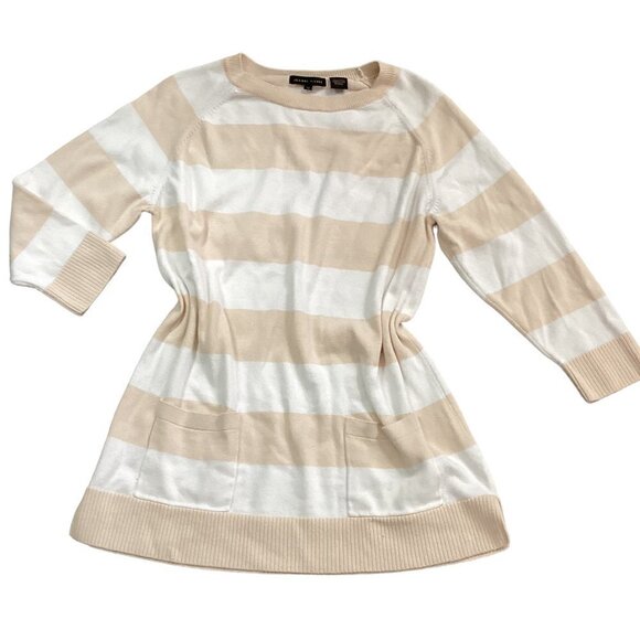 Jeanne Pierre Cotton Pocket Tunic Sweater Striped M Beige & White 92X - Picture 5 of 7